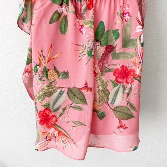 Express pink floral sheer chiffon cinched waist dress M - Picture 12 of 15